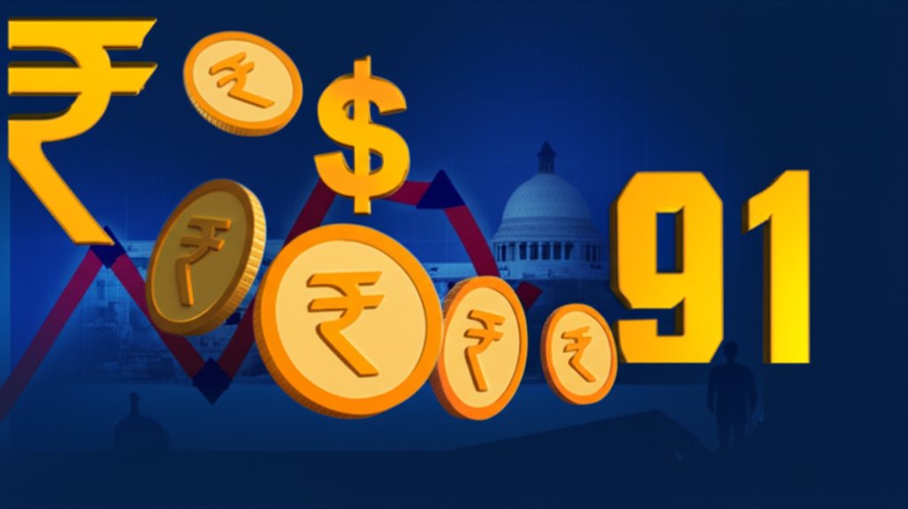 Indian rupee notes falling against rising dollar chart