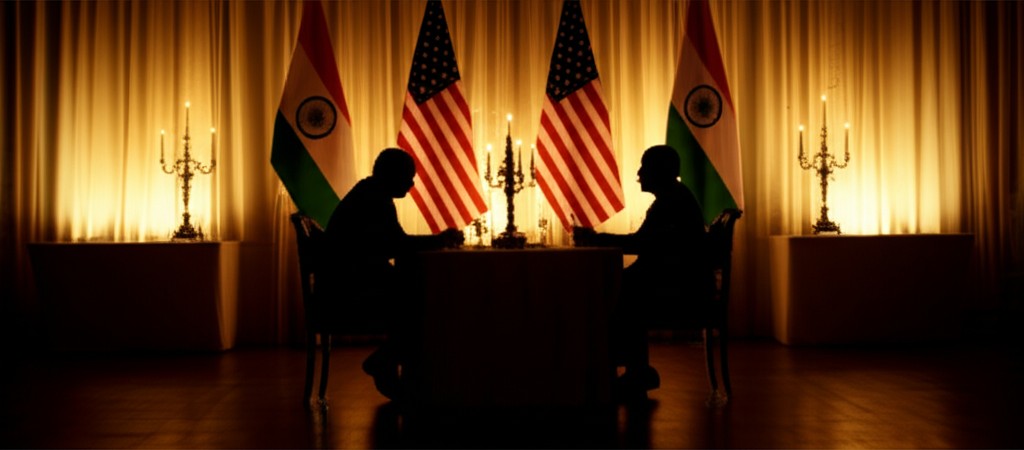 Handshake symbolizing India-US business diplomacy bridge