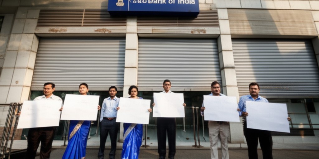 Closed bank branch with strike notice