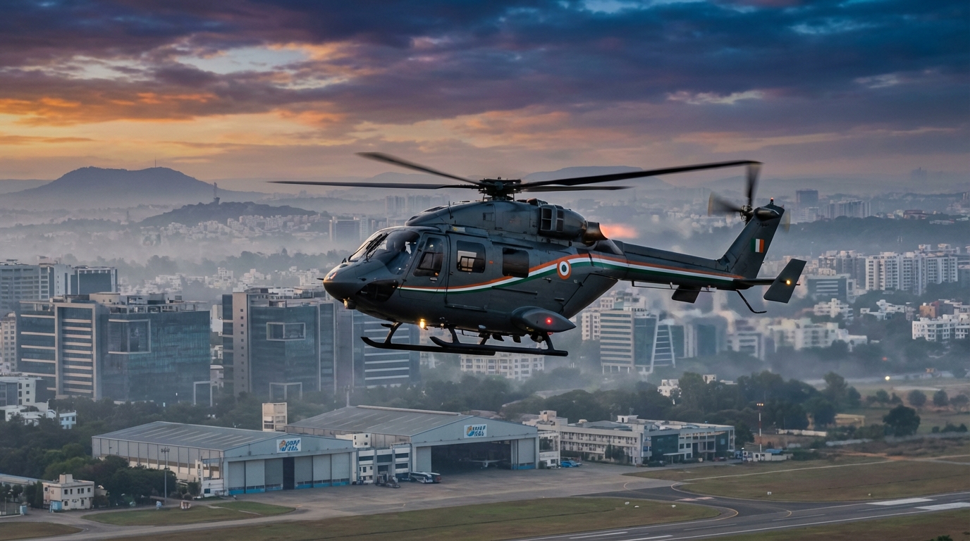 Dhruv NG helicopter in flight over Bengaluru