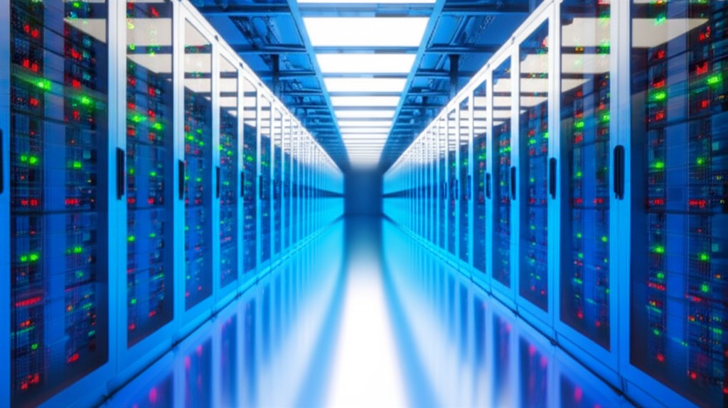 Data center servers with Google and India flags representing tech investment