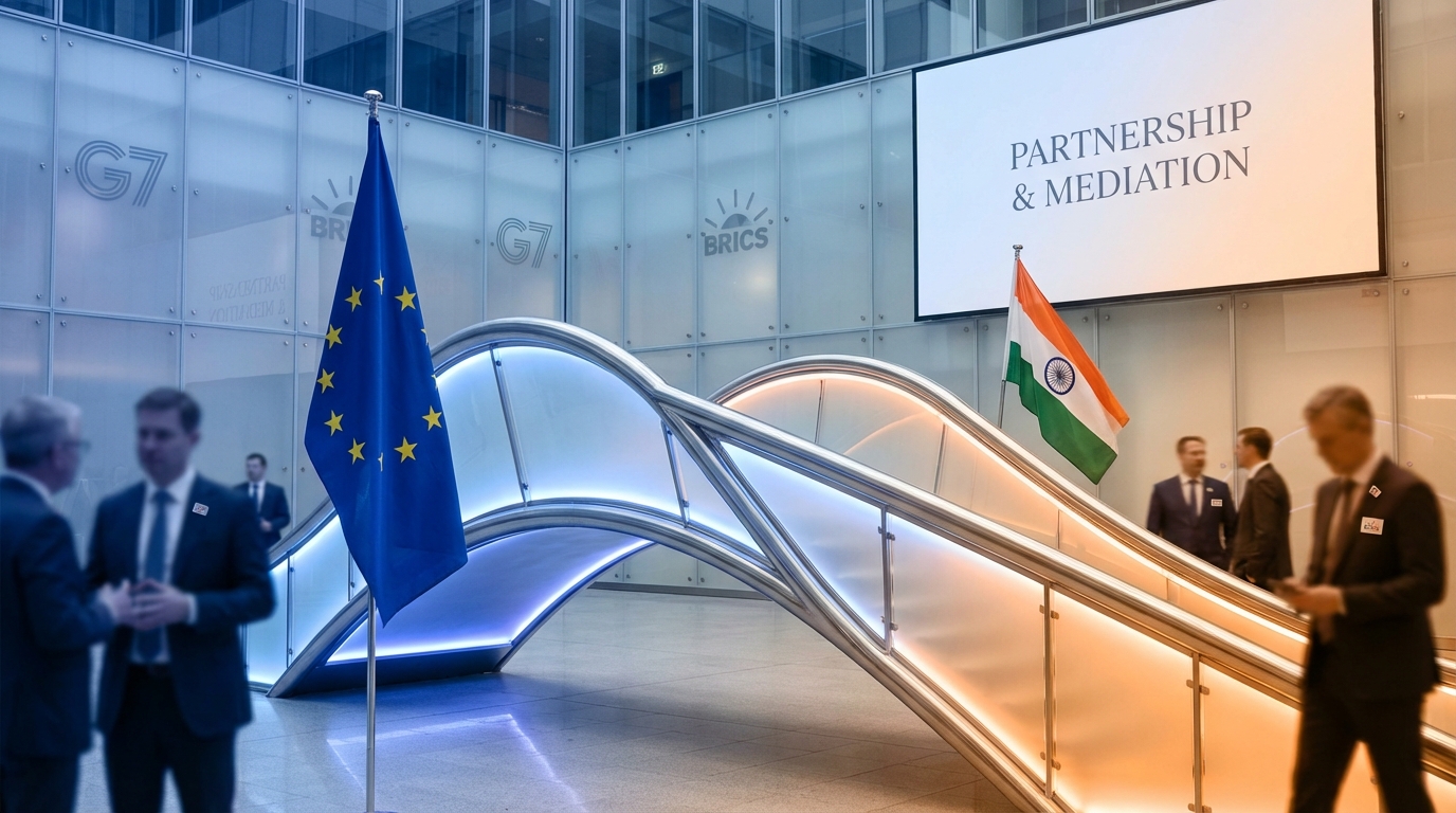 India connecting European Union and Russia symbolically