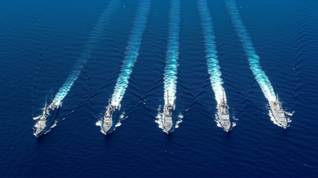 Naval vessels at sea with India's flag notably absent