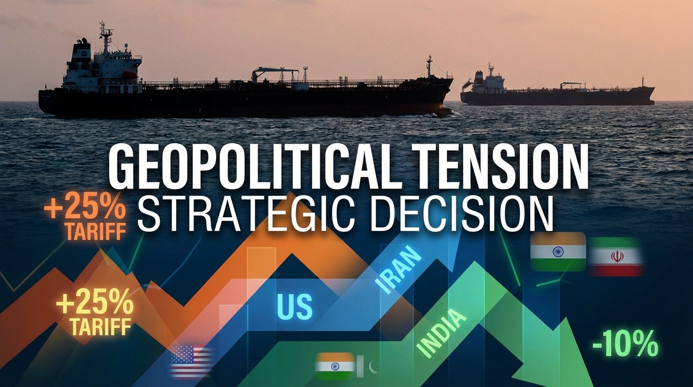 Oil tankers and tariff symbolism with India-US-Iran flags