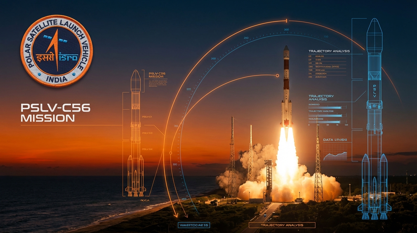 PSLV rocket launching with technical overlay