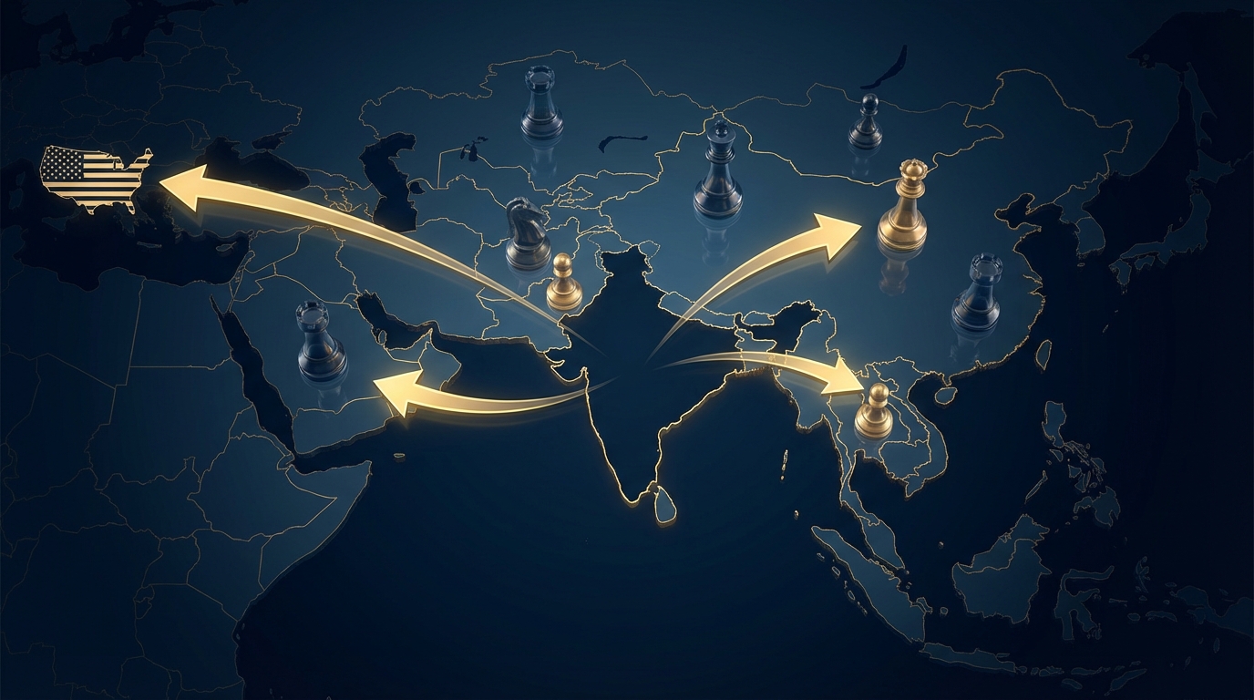 Geopolitical map showing India's four strategic fronts