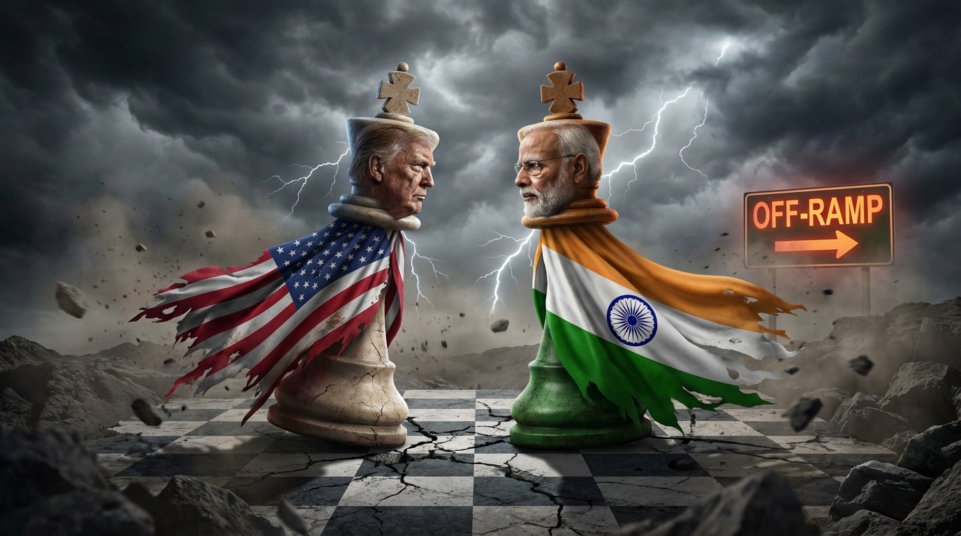Chess pieces representing India and US in diplomatic standoff