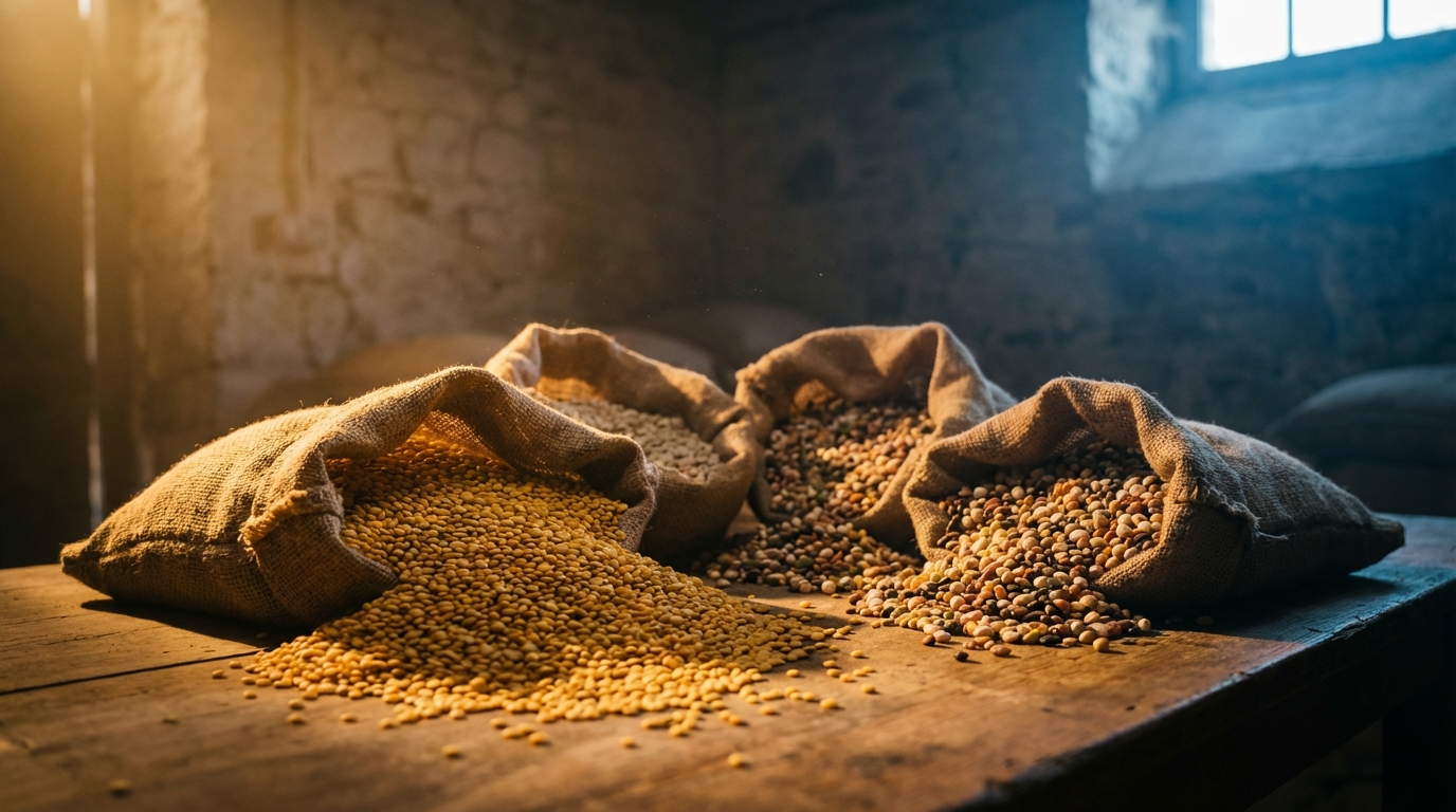 Lentils and pulses with US and Indian flags representing trade war