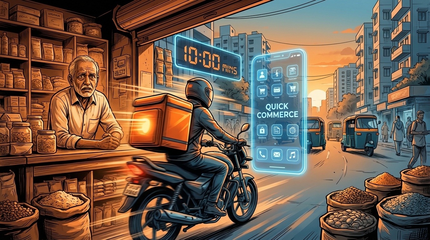 Kirana store owner vs quick commerce delivery partner