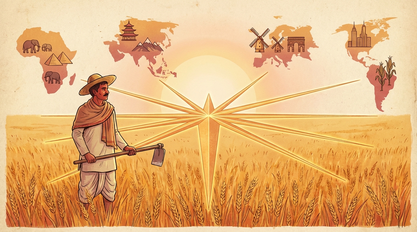 Indian farmer looking at expanding global trade routes with optimism