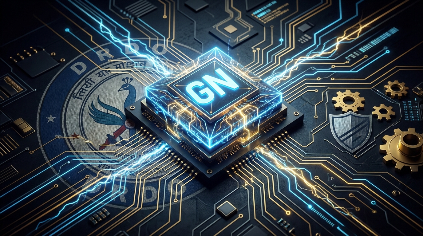 Gallium nitride semiconductor chip on circuit board representing India's breakthrough