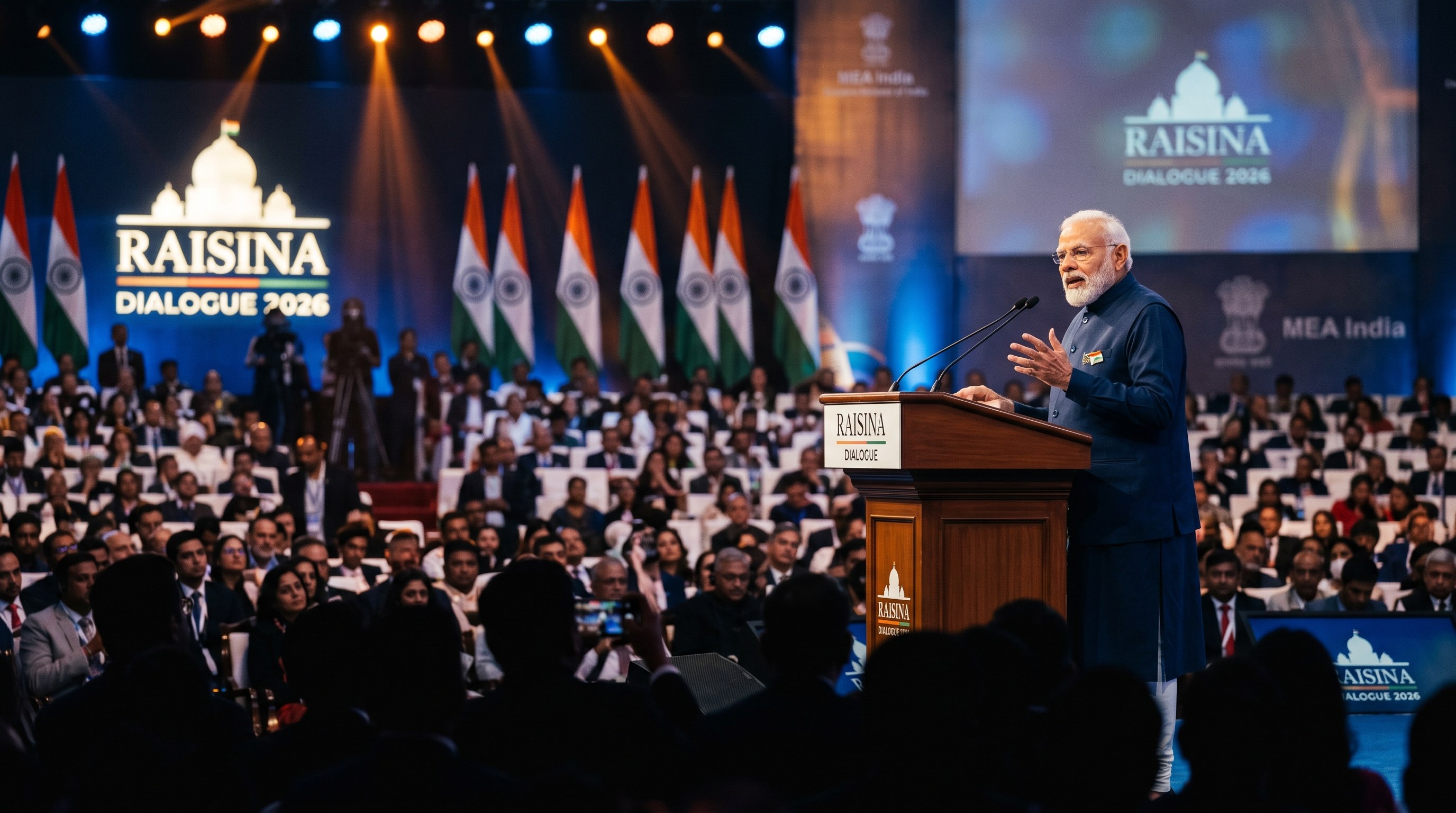 Prime Minister Modi addressing the Raisina Dialogue 2026 plenary session