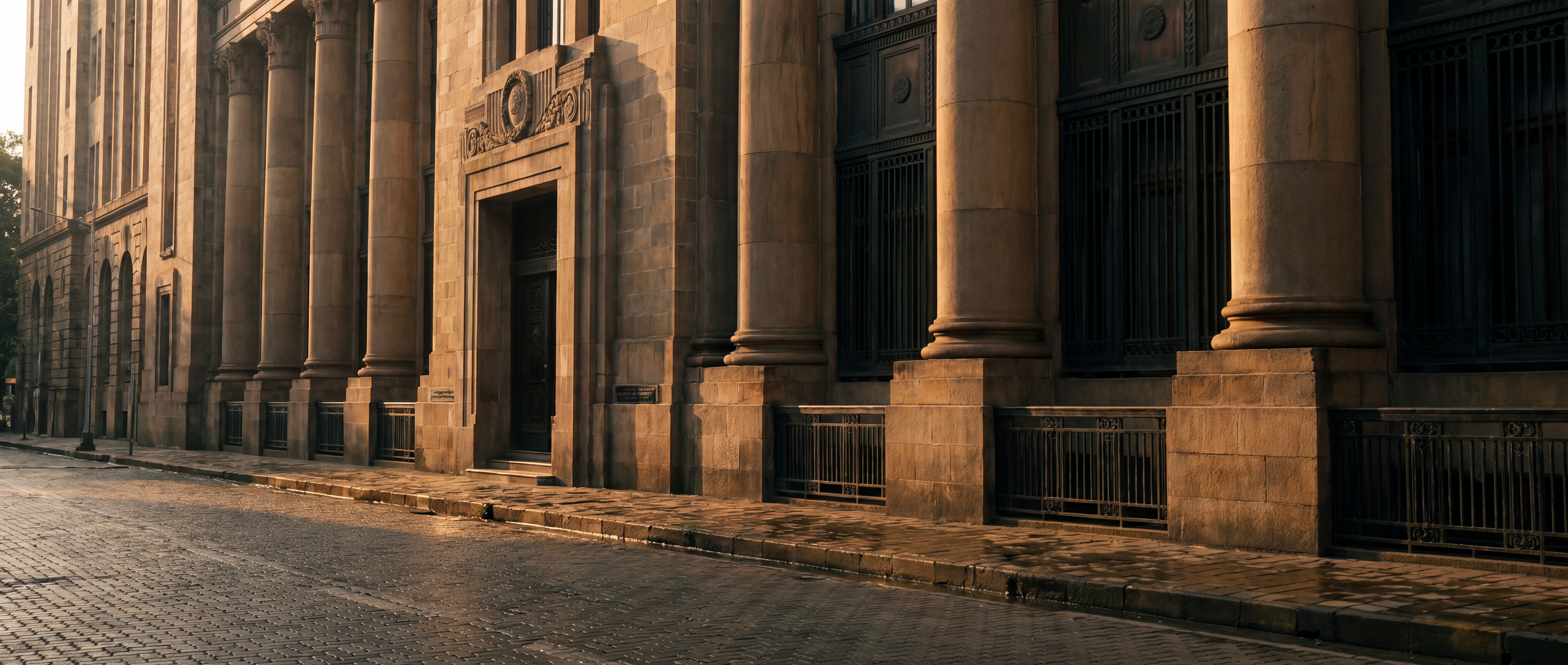 Reserve Bank of India headquarters facade with stone columns
