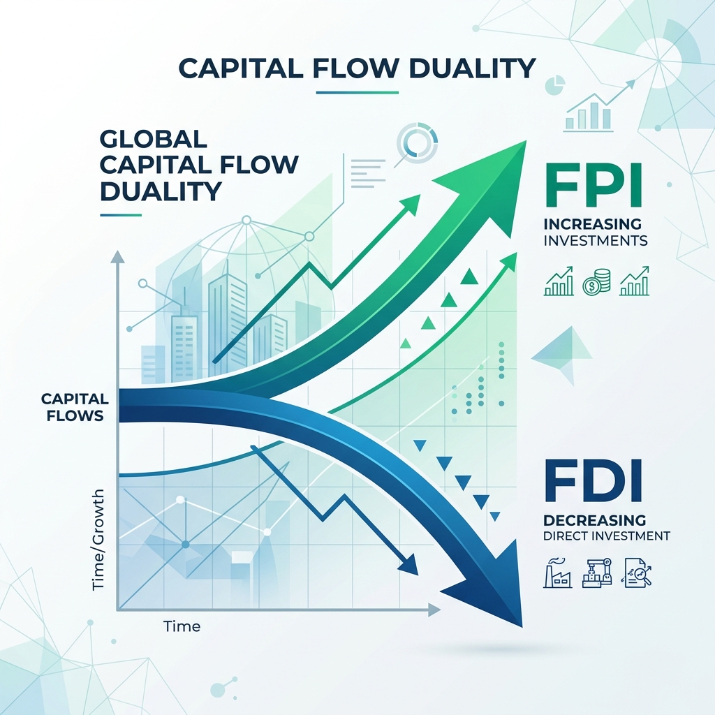 A financial chart showing a split between short-term portfolio capital and long-term capital inflows.